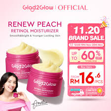 Glad2Glow Peach Retinol Moisturizer Smooth Acne Scar Prone Skin Day Night Face Cream Anti Aging Fine Lines Skincare