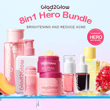 Glad2Glow 8In1 Skincare Set With Moisturizer Brightening / Toner / Serum / Clay Mask / Cleanser Repair Anti Aging Acne