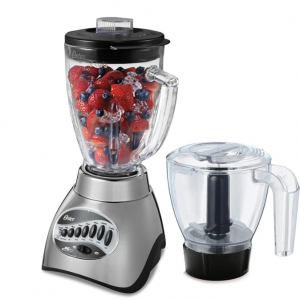 Oster Classic Series 16-Speed Blender with Food Chopper & 5-Cup Glass Jar, Countertop Kitchen Blender, Brushed Nickel