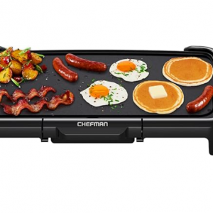 Chefman XL Electric Griddle with Removable Temperature Control, Immersible Flat Top Grill, Burger, Eggs, Pancake Griddle, Nonstick Extra Large Cooking Surface, Slide Out Drip Tray, 10 x 20 Inch