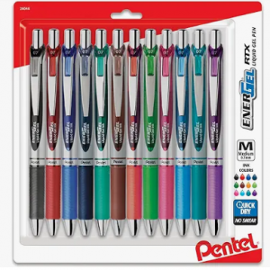 Pentel® EnerGel™ RTX Retractable Liquid Gel Pens, Medium Point, 0.7 mm, Assorted Colors, Pack Of 12 Pens