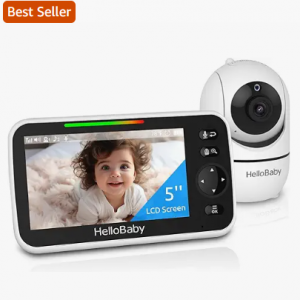 HelloBaby No WiFi Baby Monitor 5" Screen 30-Hour Battery Pan-Tilt-Zoom Video Upgrade with Camera and Audio, Night Vision, VOX, 2-Way Talk, 8 Lullabies and 1000ft Range, HB6550