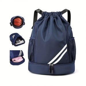 8 Inch Water-Resistant Nylon Fabric Multi-Purpose Drawstring Backpack Sports Striped Design Commuter Casual Camping Hiking Outdoor Gear